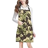 Military Camo Camouflage Pattern Print Adjustable Kitchen Chef Bib Apron with Pocket for Cooking, Baking, Crafting, Gardening