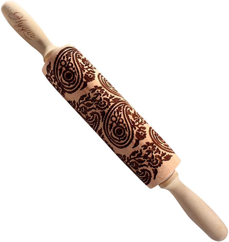 Paisley Embossed Rolling Pins Engraved Patterned Decorative Natural Wooden 3D Tool for Baking Cookies Biscuit Pastry Dough Fondant