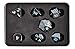 Forged Dice Co. Metal Polyhedral Dice Set of 7 - Storage Tin and Stickers - Metal Gaming Dice for RPG Games Gunmetal w/Ice Blue Numbers