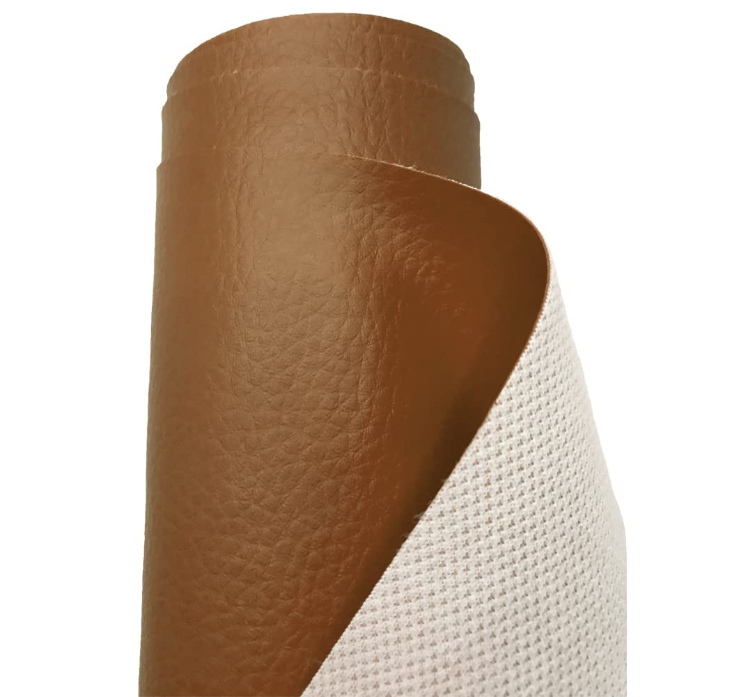 A-Express Grained Faux Leather Fabric Waterproof Heavy Duty Leatherette Vinyl Leathercloth Upholstery Textured Material - Light Brown 1 Metre 100cm x 140cm