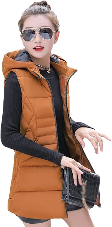 Yuncai Femme Veste Sans Manches Manteau Hiver Long Gilet Matelasse Blouson A Capuche Casual Amazon Fr Vetements Et Accessoires