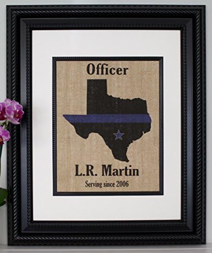 HandmadePolice Officer Gift For Men Women Thin Blue Line Flag across Any US State - Personalized on Burlap For Home Office - Customized Wall Decor - Law Enforcement Retirement Graduation Promotion