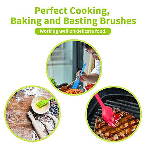 Basting Brush Silicone Heat Resistant BPA Free Pastry Brushes with Spatula for BBQ Grill Barbeque & Kitchen Baking Set -Meat/Cakes/Cookies/Butter/Desserts/Oil Brushes Soft Bristles Long Handle (6)