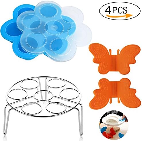 Silicone Egg Bites Molds and Stainless Steel Egg Steamer Rack For Instant Pot Accessories/Pressure Cooker Food Steamer and Reusable Storage Container with 2 PCS Free Silicone Anti-scald Plate Clamp