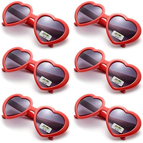 OAONNEA6 Pack Neon Colors Party Favor Supplies Heart Shape Sunglasses (red)
