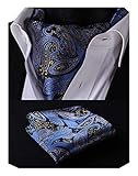 SetSense Men's Paisley Jacquard Woven Self Cravat Tie Ascot Set One Size Blue/Yellow / Black