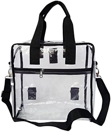 Clear Tote Bag PGA NFL Approved Stadium Heavy Duty Zipper Bag For Less Than And Under $20 With Handles For Football Games, Clear Security Bag for Work or Travel - 12 X 12 X 6 - Black