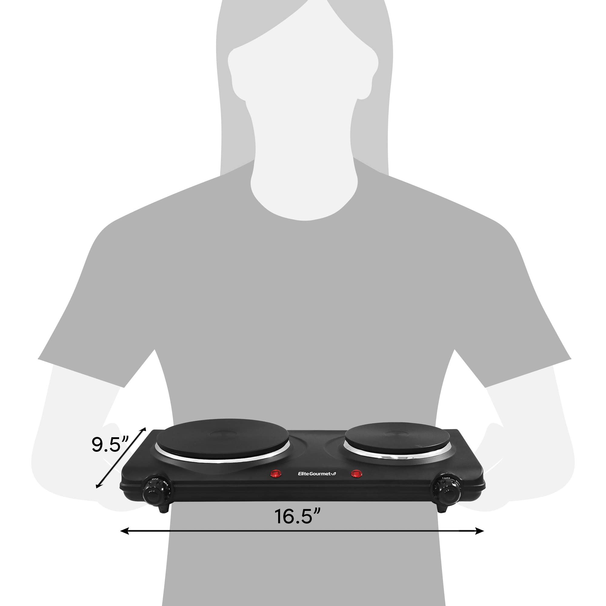 Elite Gourmet EDB302BF Countertop Double Cast Iron Burner, 1500 Watts