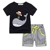 LandFox Toddler Kid Baby Boys Clothes Outfits Set: Cartoon Printing T-shirt + Short Pants (3/4T, C Black)