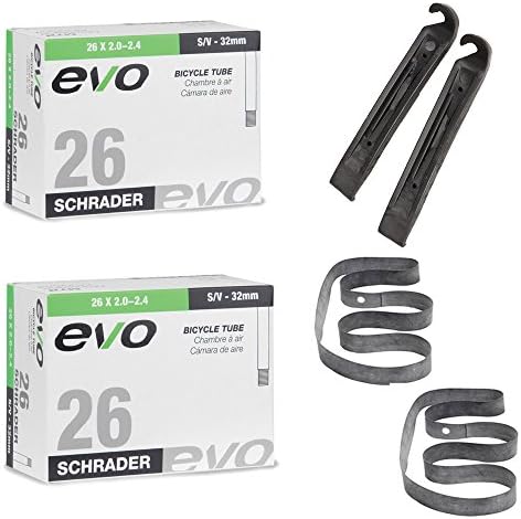 Evo Valve Tubes 3640 26" x 2.00 - 2.40" S/V 32mm 2 Tire Leavers 61722 2 Pack Rimstrip Bike Wheel Kit