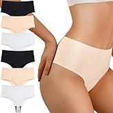 PBQOA Women's High Waisted Thongs Underwear Seamless Hi Cut T Back Tanga Soft Smooth lingerie Panties Classic Undies 6 Pack