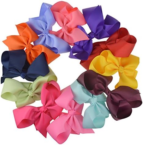 ArtRibbon Pack of 12 Large Grosgrain Ribbon Headbands Boutique Hair Bows Barrettes with Duckbill Clip for Baby Girl Teens Kids, Perfect Décor