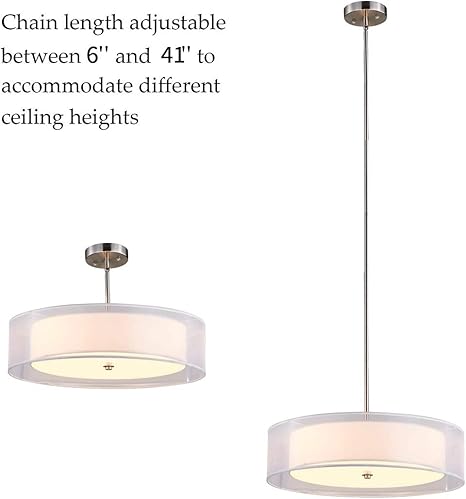 Tzoe Drum Light Double Drum Chandelier White 3 Light Drum