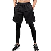 TopTie Mens 2 in 1 Running Pants, Athletic Workout Shorts for Men, Basketball Tights Pants with Legging