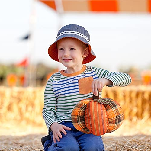 DomeStar 10 Inches Plaid Pumpkin, Stuffed Pumpkin Buffalo Check Pumpkin Farmhouse Pumpkin Fall Pumpkin Decor for Halloween Thanksgiving Decorations
