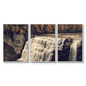 Floating Framed Canvas Wall Art for Living Room, Bedroom Landscape Gorge Mountain River Grassland Canvas Prints for Home Decoration Ready to Hang - 16"x24"x3 Panels