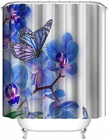 Hotel Curtain 1PC Purple Butterfly Print Shower Curtain Cartoon Waterproof Bathroom Curtain Background Curtain (Size : 180 * 200cm)