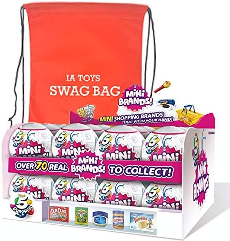 Premium Swag Bag Featuring 5 Surprise Mini Brands (12 Count) Big Box Stuffed with Extra Toys and Activities for Girls and Boys Playtime and Family Fun