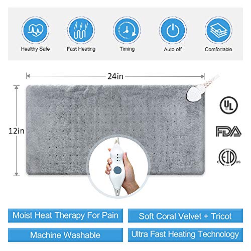 Bozily Heating Pad, Electric Heating Pads for Back Pain, FDA/UL Pain Relief Heat Pad for Cramps Neck and Shoulders, 3 Heat Settings 2 Hours Auto-Off,Dry/Moist Mode for Muscle Soreness,Machine Washable - Thumbnail 2