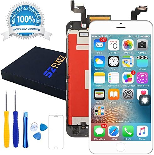 Screen Replacement Kit for iPhone 6, 4.7 Inch LCD Screen Assembly with Touch Screen Digitizer + Repair Tools + Tempered Glass Screen Protector for Easy DIY (White, for iPhone 6)