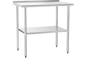 HOCCOT Stainless Steel Table for Prep & Work 30" X 36" inches with Adjustable Shelf and Backsplash, Commercial Workstations, Utility Table in Kitchen Garage Laundry Room Outdoor BBQ