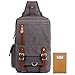 KAUKKO Canvas Leather Outdoor Sling Bag Cross Body Messenger Bag Shoulder Backpack Daypack Grey