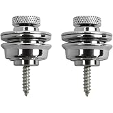FLEOR 2pcs Chrome Guitar Strap Lock Buttons Flat Head Heavy Duty Metal Security Straplock