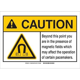 Black Yellow On White 10 Height X 14 Width Brady 144528 Polyestercaution Beyond This Point You Are In The Presence Of Magnetic Fields Which May Affect The Operation Of Certain Pacemakers Sign Signs