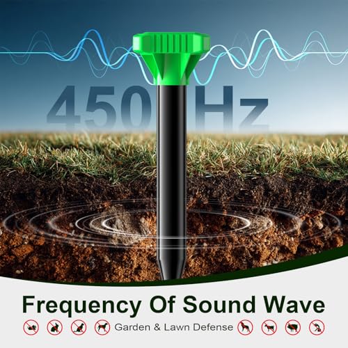 Mole Repeller, Powerful Vole Repeller & Mole Repeller Solar for Garden, Pack of 4 Vole Repelling Ultrasound, IP65 Waterproof Mole Repeller for Lawn, Yard, Farm