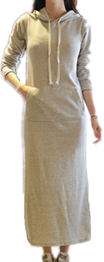 Missc Women Winter Casual Long Cotton Pullover Dress Hoodie Ankle Length