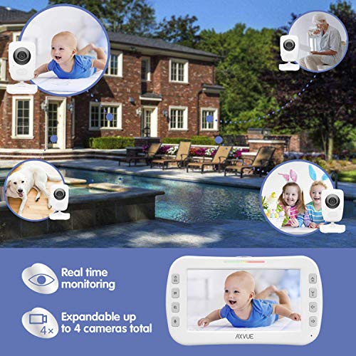 AXVUE Baby Monitor E632A with High Resolution Large Screen, Auto-Switch Camera, Four Cameras Support, Superior Night Vision, Power Saving Mode, VOX.
