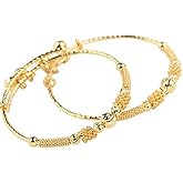 loyoe jewelry 24k Yellow Gold Plated Baby's Bracelet Adjustable Children's Bangle(2pcs/lot)