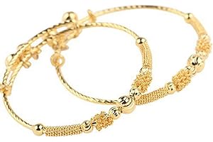 loyoe jewelry 24K Gold Plated Baby Girl Bracelets with Bells, 2-Pack Adjustable Toddler Bangle Jewelry Set, Safe Jingle Bell Charm for Infant Girls Boys Age 2-4 5-8, CPC Certified