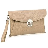 BMC Womens Peachy Tan Faux Crocodile Skin Textured PU Leather Envelope Flap Fashion Clutch Handbag