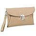 BMC Womens Peachy Tan Faux Crocodile Skin Textured PU Leather Envelope Flap Fashion Clutch Handbag