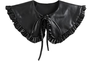Tofficu Women’s Black Leather Decorative False Collar Shawl with Ruffle Edge, Dress Neckline Accessory