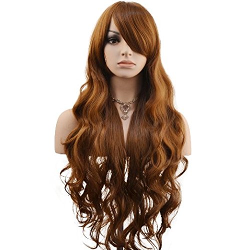 DAOTS 32" Cosplay Wigs Long Wig Hair Heat Resistant Curly Wave Hairs for Women (Brown)