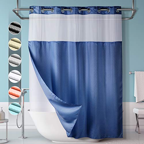 Lagute SnapHook Hook Free Shower Curtain with Snapin Liner & See Through Top Window Hotel