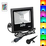 T-SUN 20W RGB Flood Lights, Outdoor Color Changing Waterproof LED Security Lights RGB Spotlights with Remote Control & US Plug for Garden, Warehouse, Sidewalk, Yard, Garage (20W)