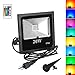 T-SUN 20W RGB Flood Lights, Outdoor Color Changing Waterproof LED Security Lights RGB Spotlights with Remote Control & US Plug for Garden, Warehouse, Sidewalk, Yard, Garage (20W)
