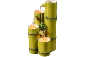 Haobos Tiered Bamboo Appearance Column Tabletop Fountain Relaxation Desktop Waterfall Fountain, 10.6 Inch Tall Simulation Natural Bamboo Cascading Fountain Decorate for Home/Office