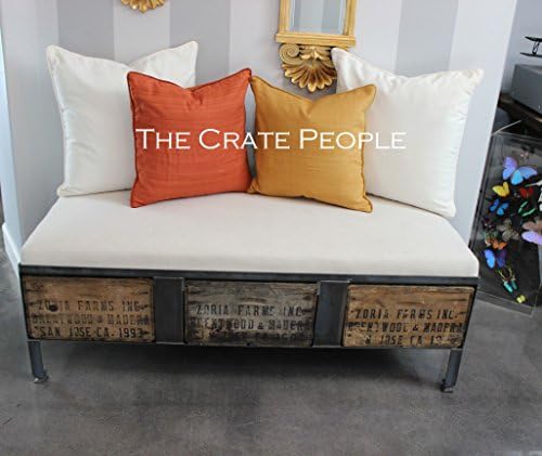 Zoria Crate Ottoman Bench -- vintage wood crates with fabric top - Custom Made Furniture