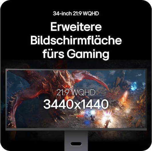 Ultragear™ 34G600A-B.AEU (34 Zoll) 21:9 Curved UWQHD VA Gaming-Monitor, 160Hz, AMD FreeSync™, HDR10, 2X HDMI 2.0, Schwarz