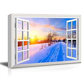 3D Visual Effect View Through Window Frame Snow...