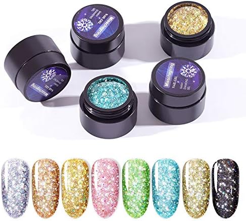 Amazon 8個5ミリリットルシャイニーダイヤモンドジェルネイルポリッシュネイルアートデザインネイルアートグリッターレーザーブラストブリングuvトップベースプライマーマニキュア Artlalic ジェルネイル 通販