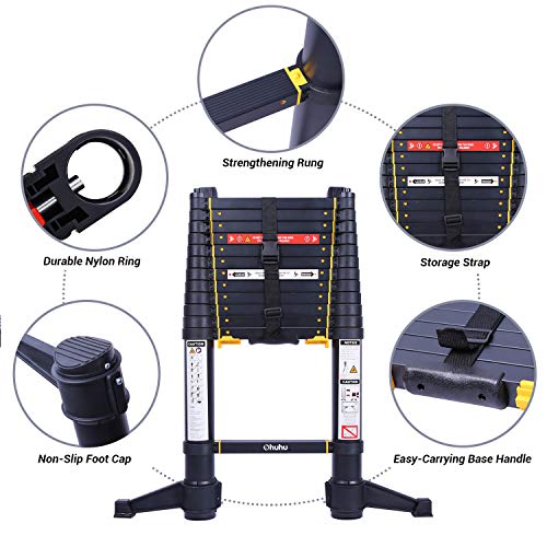 Ohuhu 12.5 FT Premium Aluminum Telescoping Ladder for Home, ONEButton