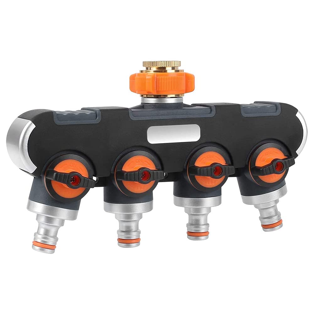 KWODE 4-way distributor - 3/4 inch and 1/2 inch water distributor with tap adapter for garden irrigation, washing, pets, water flow adjustable and lockable