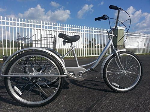 24" Single Speed Adult Tricycle Silver Big Comfortable SEAT Large Basket