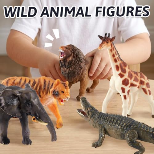 LINFUN KIDS Animal Toy, 5 Pieces Realistic Figure Set | with Lions, Elephants, Giraffes, Crocodiles and Tigers Forest Animals Figures Educational Toy for Boys Girls 3+