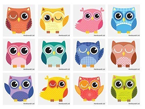 The Harlequin Brand 24 x Owls Temporary Tattoos Children's Birthday Loot Party Bag Filler